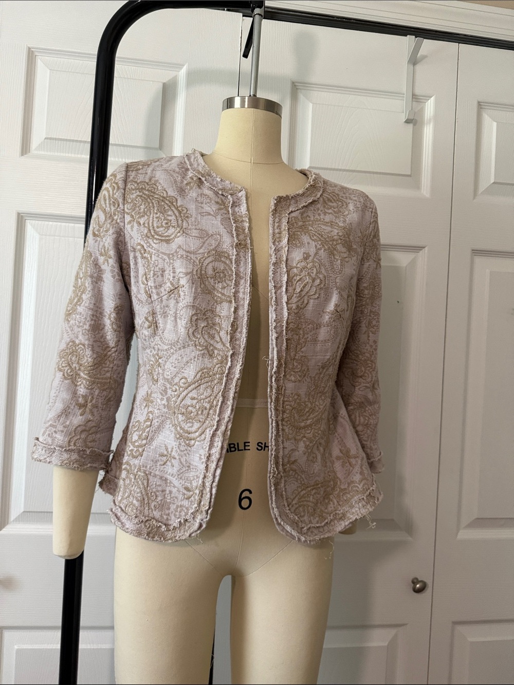 Coldwater Creek Taupe Jacket with Gold Paisley Embroidery